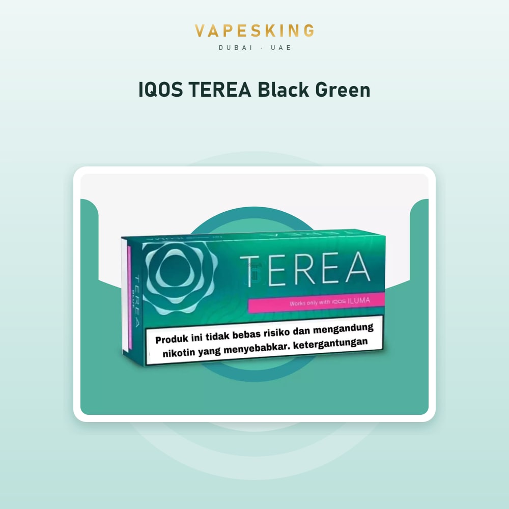 IQOS TEREA Black Green pack of 20 heated tobacco sticks for IQOS ILUMA — in stock at Vapes King Dubai