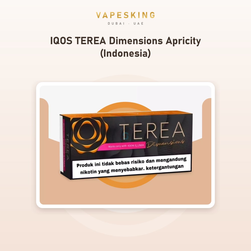 IQOS TEREA Dimensions Apricity (Indonesia) pack of 20 heated tobacco sticks for IQOS ILUMA, Indonesia edition — in stock at Vapes King Dubai